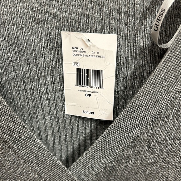 GUESS Low V Neck Sweater Dress Grey - Size S - Picture 2 of 4